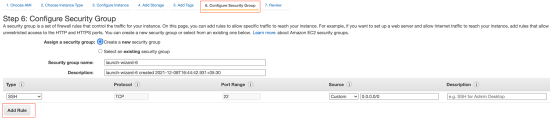 EC2 instance security group rule